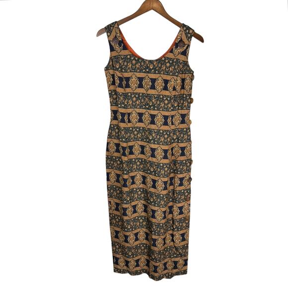 Santa Fe By Jim Tremblay Vintage Brown Gold Medallions Sleeveless Midi Dress - Picture 8 of 12